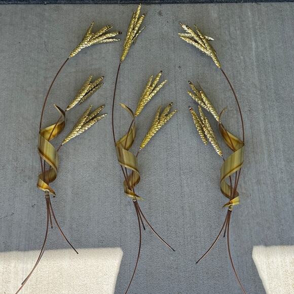 Vintage Other - vintage home interior Mid-Century Modern metal wheat stalk wall art brass copper